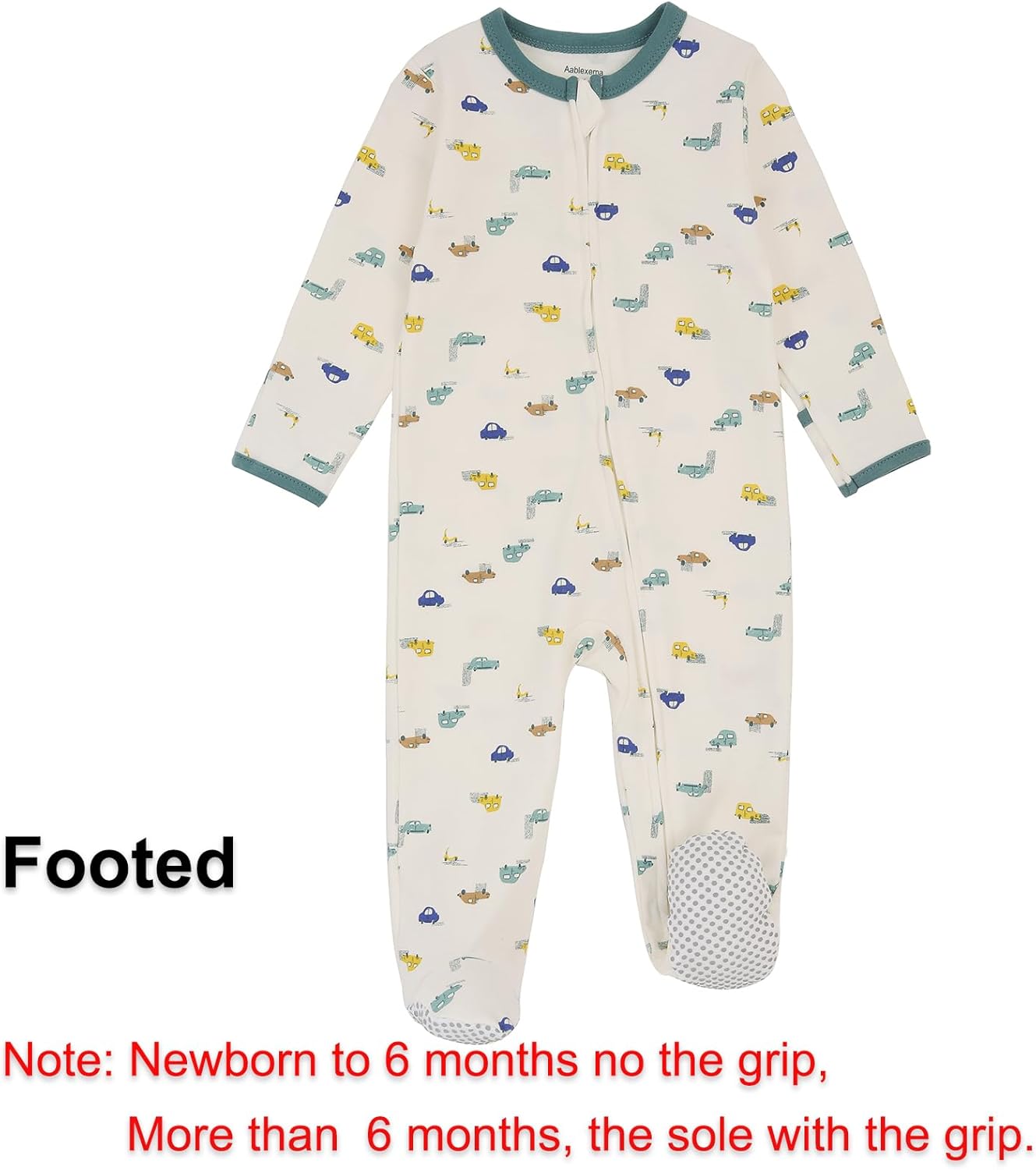 Aablexema Baby Footed Pajamas with Mitten Cuffs Zipper 4-Pack Infant Newborn Cotton Long Sleeve Outfit