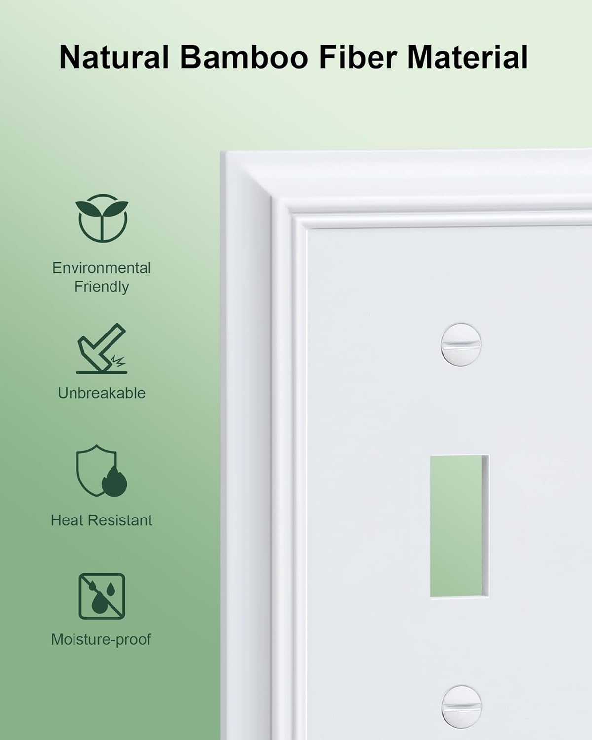 2-Pack Triple Toggle Light Switch Cover Plate, Durable Natural Bamboo Fiber Decorative Switch Plate Covers, Pure White 3 Gang Wall Plate, Corrosion Resistant