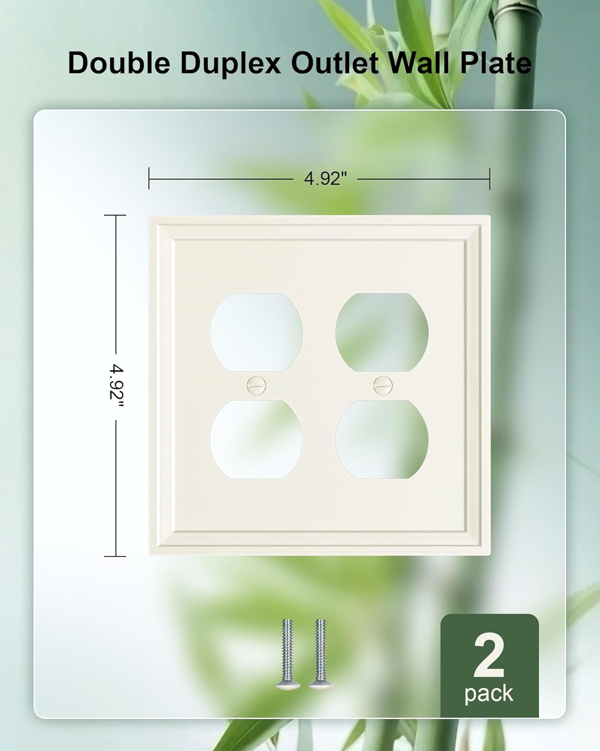 2-Pack Double Duplex Outlet Cover, Natural Bamboo Fiber Switch Plates and Outlet Covers, Light Almond Decorative Wall Plates for Electrical Outlets, 2 Gang Receptacle Cover