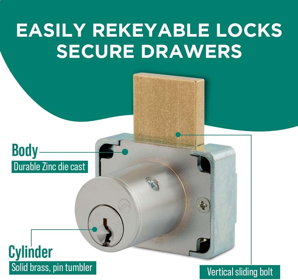 200DW Deadbolt for Drawers | Chrome Key Vertical Lock, Rekeyable, Grade 1