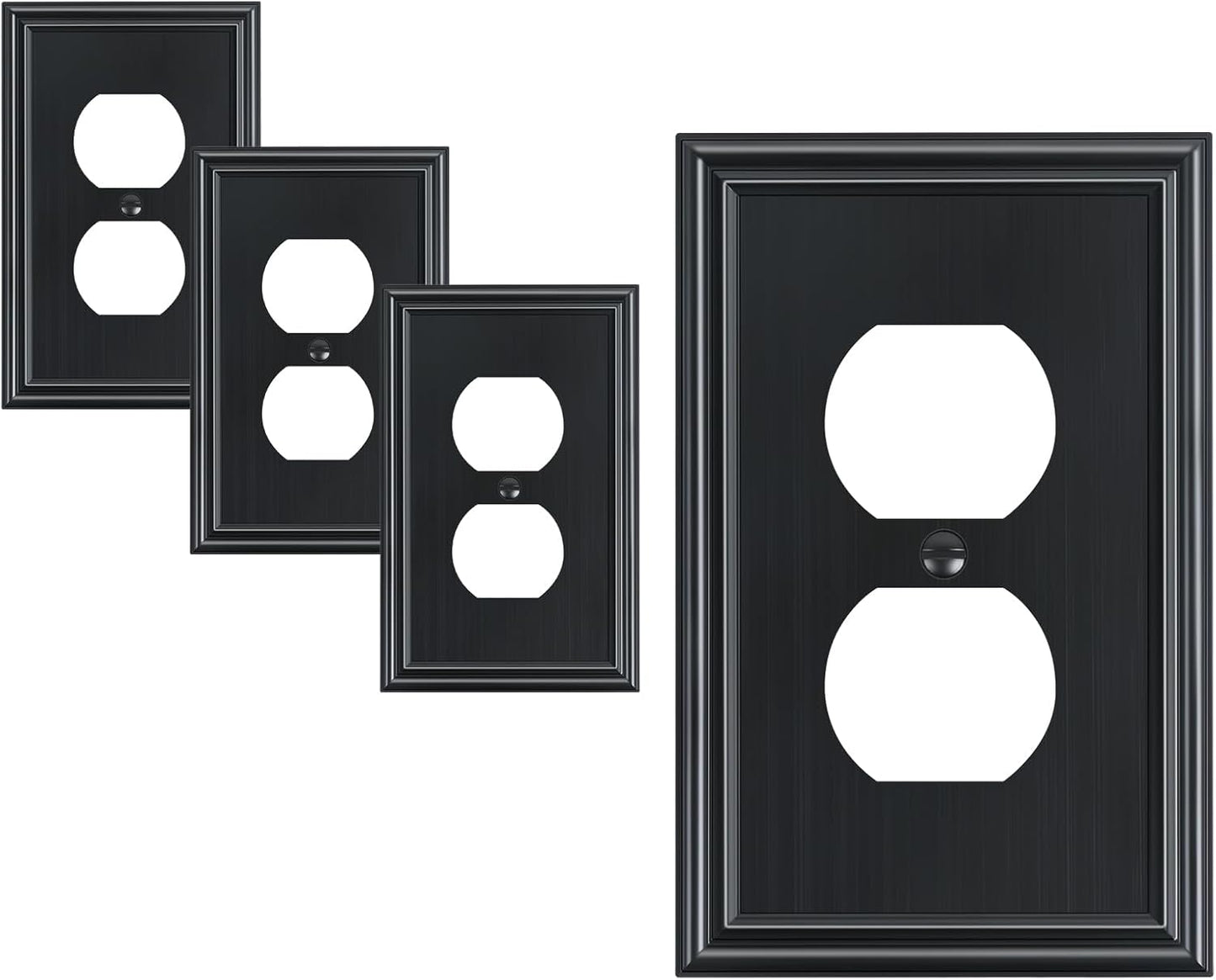 4-Pack Duplex Outlet Cover, Durable Solid Zinc Alloy Decorative Switch Plates and Outlet Covers, Black Wall Plates for Electrical Outlets, 1 Gang Receptacle Cover, Corrosion Resistant