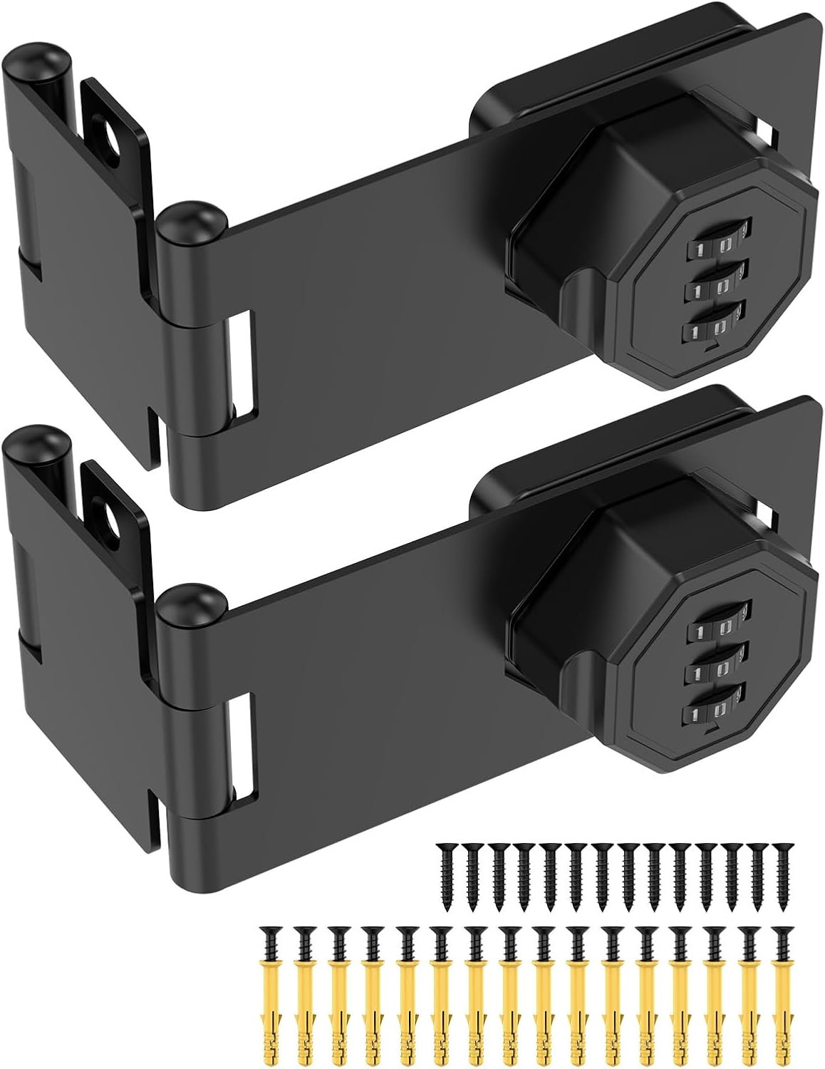 90 Degree Cabinet Combination Door Lock Latch, Zinc Alloy Password Rotary Hasp Lock, Keyless Folding Latches for Office File Cabinet, Drawers, Cupboard, Small Doors, Locker (2, Black)