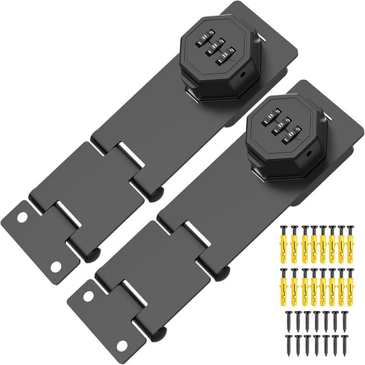 90 Degree Cabinet Locks with Combination, Mechanical Folding Door Latch, Keyless Password Rotary Hasp Latch Lock for Office File Cabinet, Drawers, Locker, Small Door, Cupboard (2, Black)