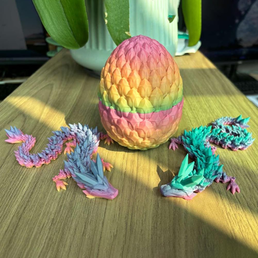 3D Printed Dragon Egg, Mystery Crystal Dragon Egg Fidget Toys Surprise, Easter Eggs Articulated Crystal Dragon Eggs With Dragon Inside (Colorful)