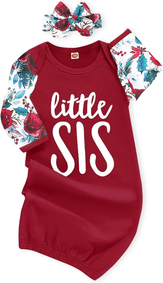 AMAWMW Newborn Baby Girl Little Sister Sleeper Gown Stripe Long Sleeve Nightgown Pajamas Gifts Stuff Essential Outfit