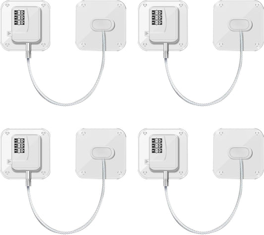 Refrigerator Lock (4 Pack), Heavy Duty Combination Fridge Lock, for Fridge, Cabinets, Window, Drawers and Child Safety Cabinet Lock, Strong Non-Marking Adhesive No Drilling (White)