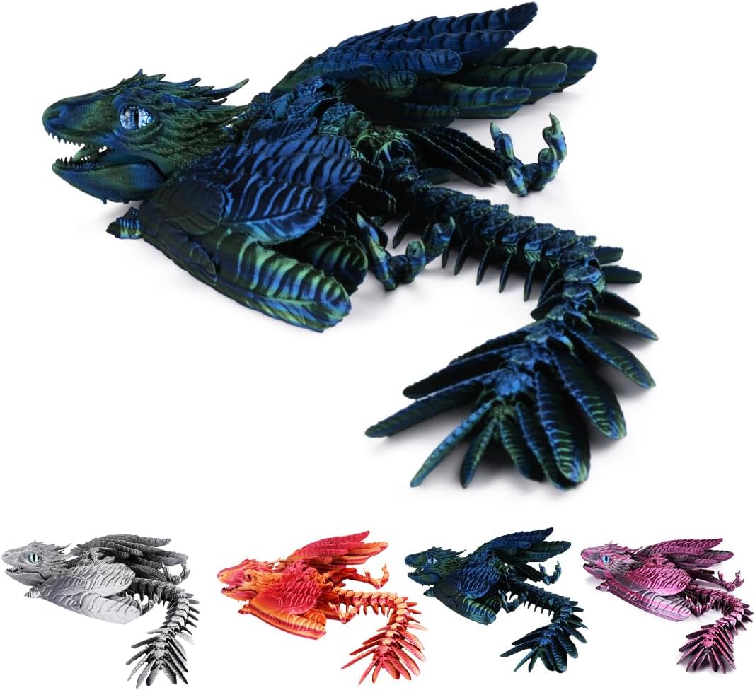 3D Printed Dragon, Feathered Wyvern Dragon, Articulated Dragon, Fidget Dragon Toys for Adult, Home Office Decor Executive Desk Toy