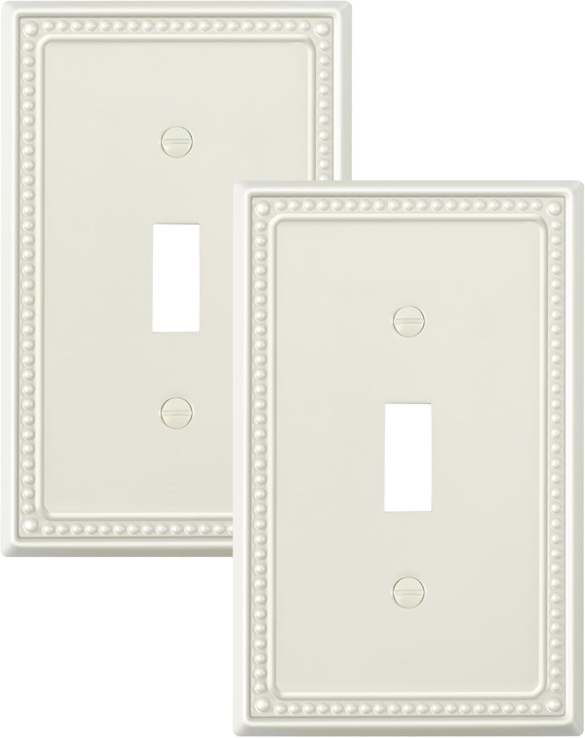 2-Pack Single Toggle Light Switch Cover Plate, Pearls Decorative Switch Plate Covers, Light Almond 1 Gang Metal Wall Plate, Corrosion Resistant