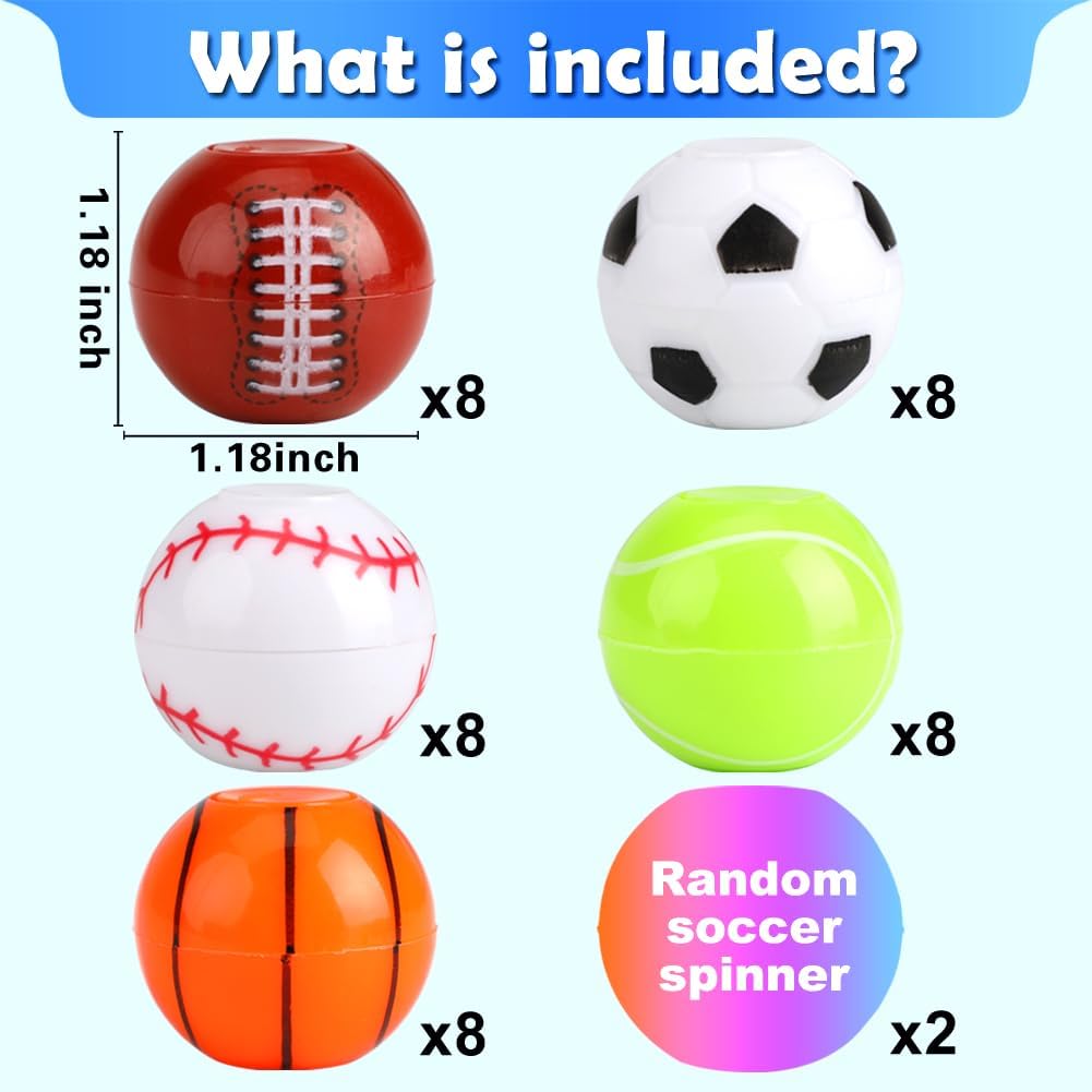 42 Pack Sport Party Favors, Mini Fidget Spinner Sport Ball Toys for Kids Fidget Toys Soccer Baseball for Kids 6-8 8-12 Goodie Bag Stuffers Christmas Birthday Gifts Treasure Box Classroom Prizes