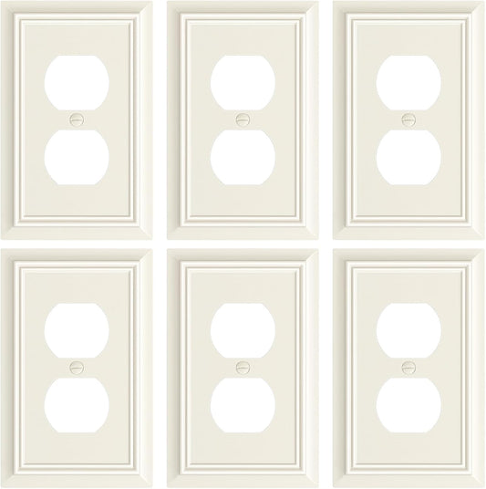 6-Pack Duplex Outlet Cover Plate, Decorative Light Almond Switch Plates and Outlet Covers, Natural Bamboo Fiber Wall Plates for Electrical Outlets, 1 Gang Receptacle Cover, Corrosion Resistant