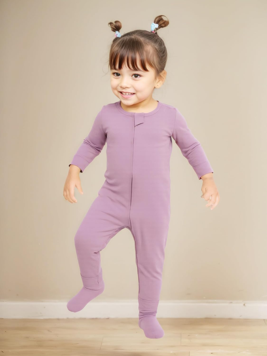 Aablexema Baby Zipper Pajamas Bamboo Rayon, 3pcs Unisex Infant Onesie with Mitten Long Sleeve Footed Pjs