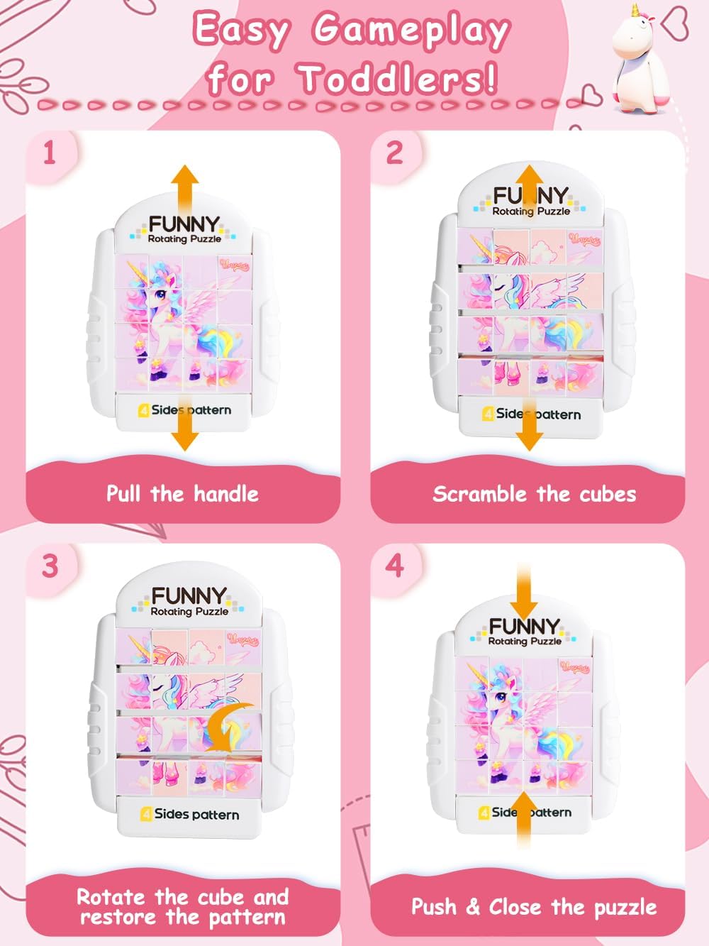 16-Piece Rotating Puzzles for Kids 4-6, Toddlers Puzzles 2-4, Road Trip, Airplane Activities Game, Travel Toys - Brain Teaser, Fine Motor Skills - Birthday Gifts Boys & Girls - Pink Alicorn