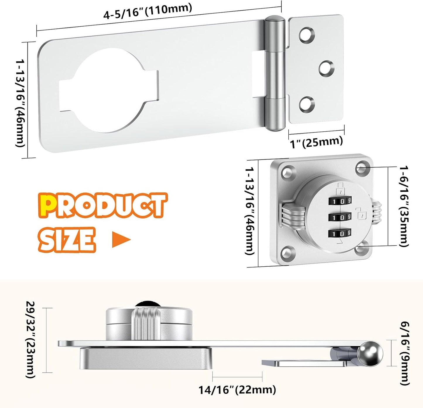 3-Digit Combination Cabinet Lock, 4.5" Keyless Safety Drawer Lock for Lockers, Small Doors, Closets, Storage, Office (2, Silver)