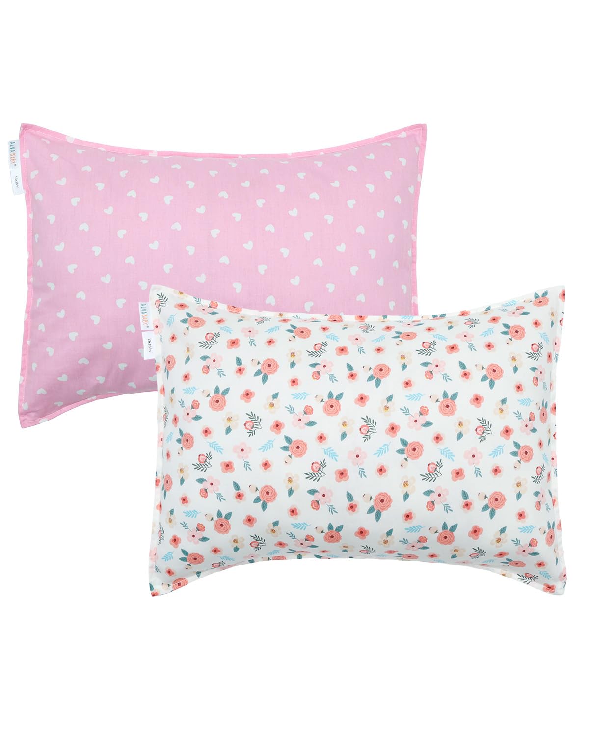 ALVABABY Toddler Pillowcases 2 Pack Organic Cotton Kids Pillow Cover Fit 13"x 18" or 12"x24" Envelope for Girl Boy Sleepy Travel