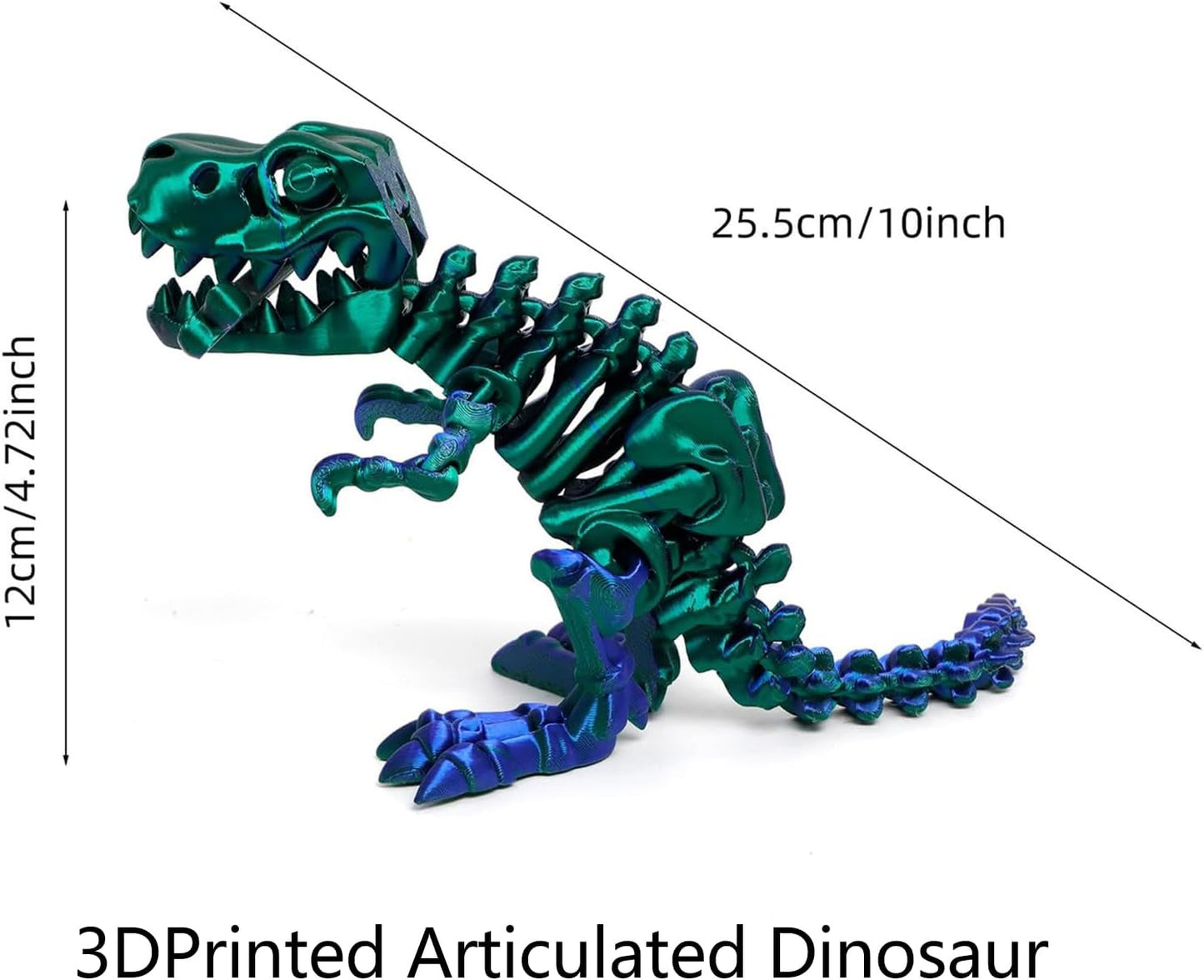 3D Printed Dinosaur Bone Skeleton Tyrannosaurus Rex with Movable Jaw Fidget Dinosaur Toys Full Articulated Dinosaur Executive Desk Toys Home Office Decor, Green