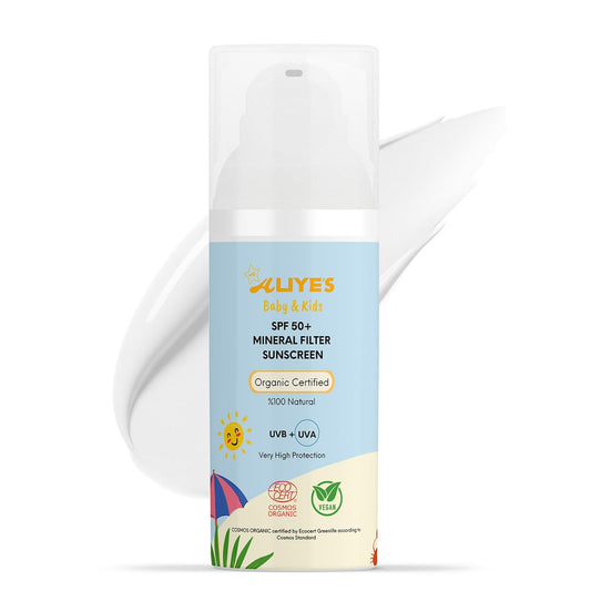 ALIYES SPF 50+ Organic Baby&Kids Mineral Sunscreen – Safe for Babies - Water Resistant Sun Cream – Broad Spectrum UVA/UVB Sun Protection – Vegan Baby Sunscreen Lotion, 1.69 FL