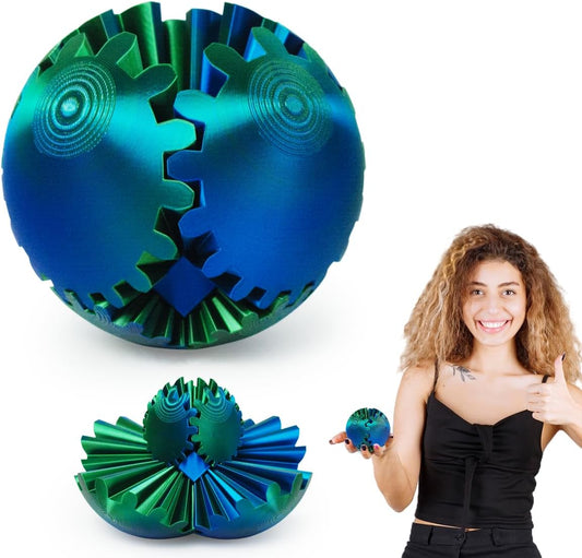 3D Printed Gear Ball ，Gear Ball Spin Ball or Cube Fidget Toy，Gear Sphere Desk Toy,Gift for Stress and Anxiety Relief (blue&green)