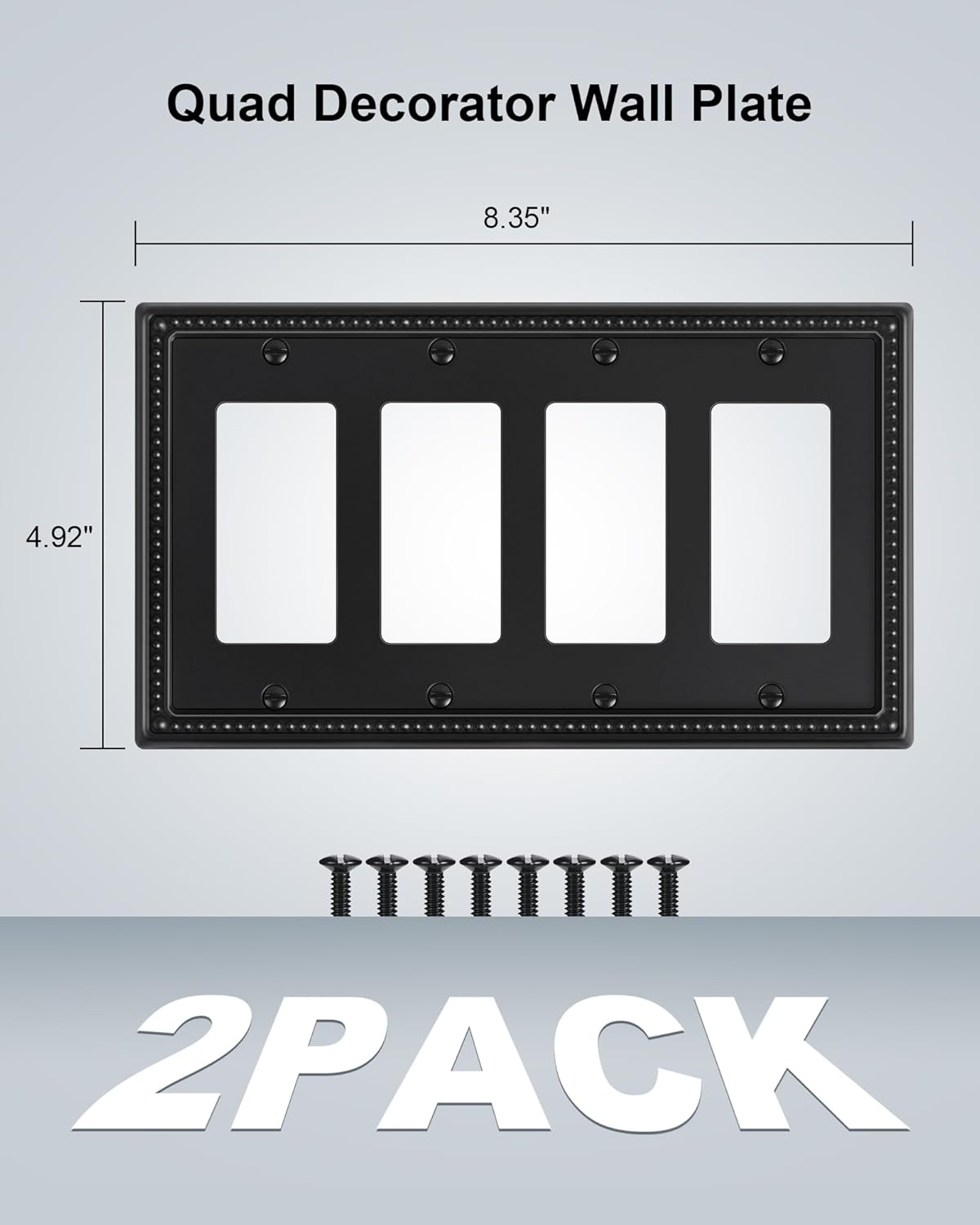 2-Pack Quad Decorator Outlet Cover Plate, Black Pearls Decorative Switch Plates and Outlet Covers, Metal Wall Plates for Electrical Outlets, Receptacle, GFCI Outlet, Dimmer Switch