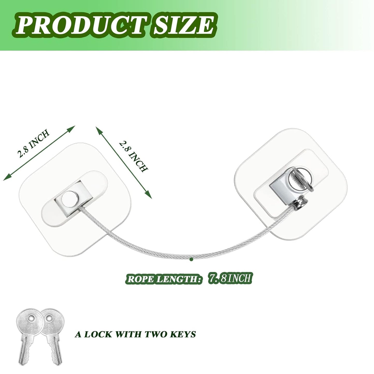Refrigerator Lock with Key, Fridge Locks,Lock for Fridge Freezer, Cabinets and Drawers, Air Oven Air Fryer, Closets, Windows, 2 Pack Refrigerator Lock with 4 Keys (White)