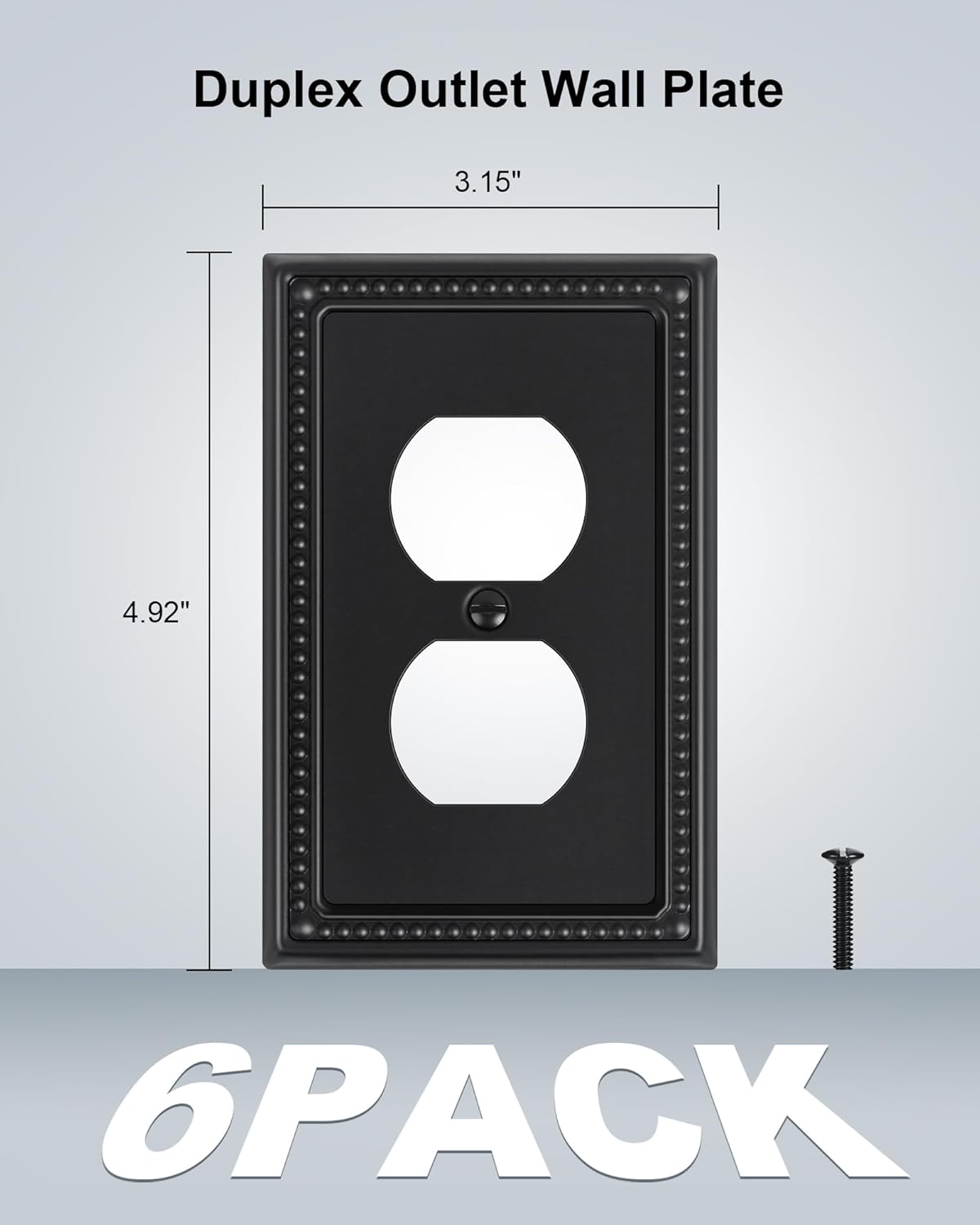 6-Pack Duplex Outlet Cover, Black Metal Wall Plates for Electrical Outlets, 1 Gang Receptacle Light Switch Cover, Pearls Beaded Decorative Switch Plates and Outlet Covers