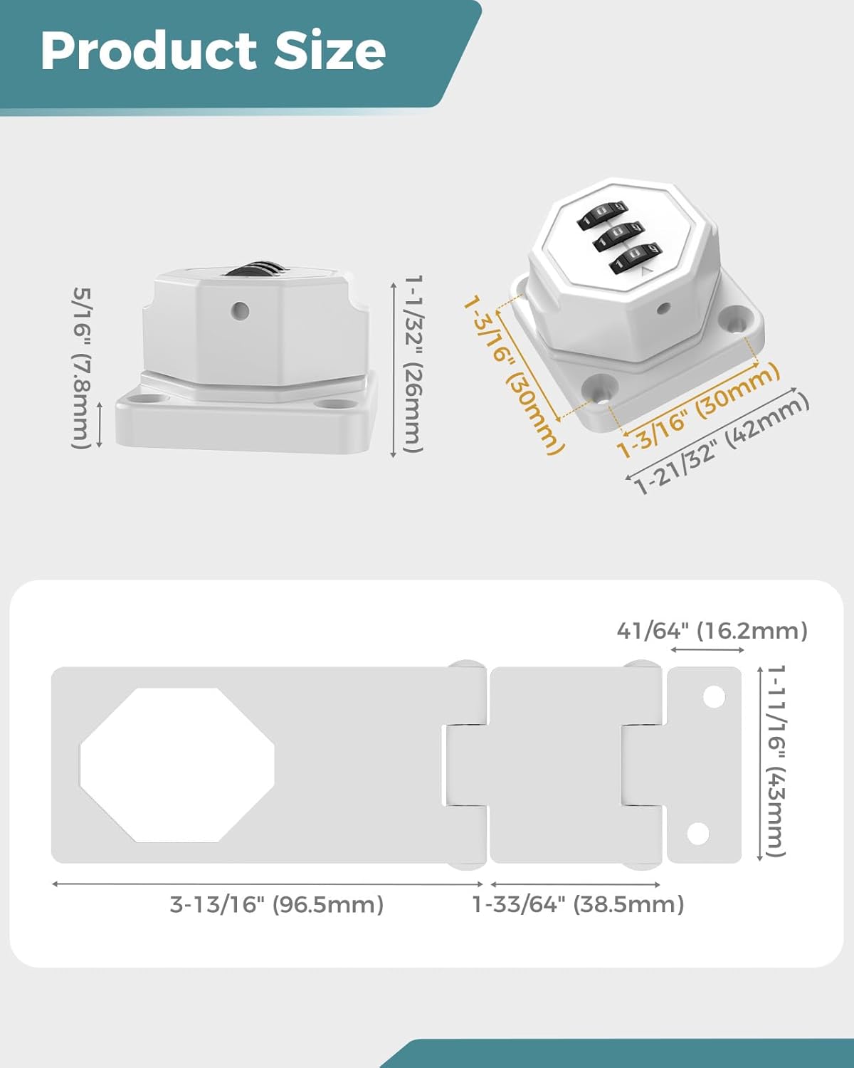 90 Degree Cabinet Combination Door Lock Latch, Zinc Alloy Password Rotary Hasp Lock, Keyless Folding Latches for Office File Cabinet, Drawers, Cupboard, Small Doors, Locker (2, White)