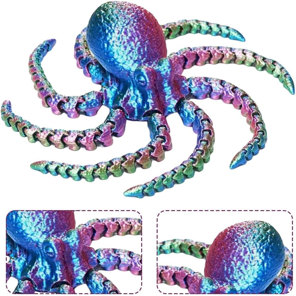 3D Printed Octopus Animals Toy Articulated Octopus Fidget Toy 3D Printed Gift Creative Ornament Articulated Octopus Toys Home Decor (coloful)