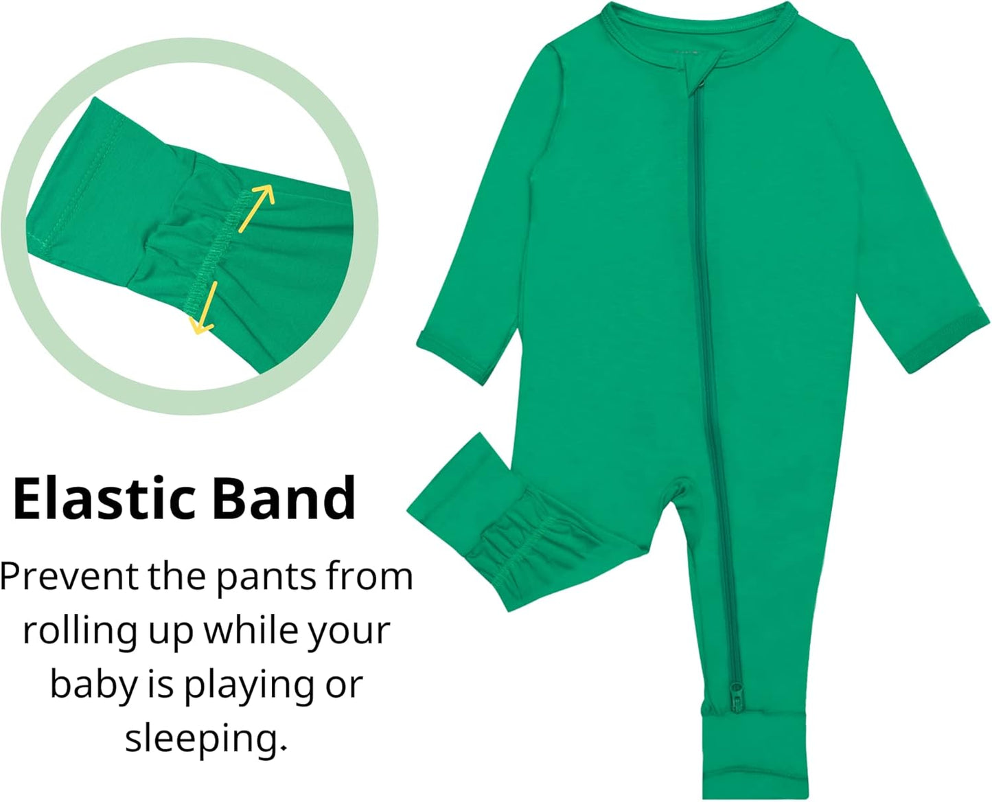 GUISBY Baby Pajamas with Mitten Cuffs - 3Pcs Girls Boys 2 Way Zipper Long Sleeve Rayon Sleepers