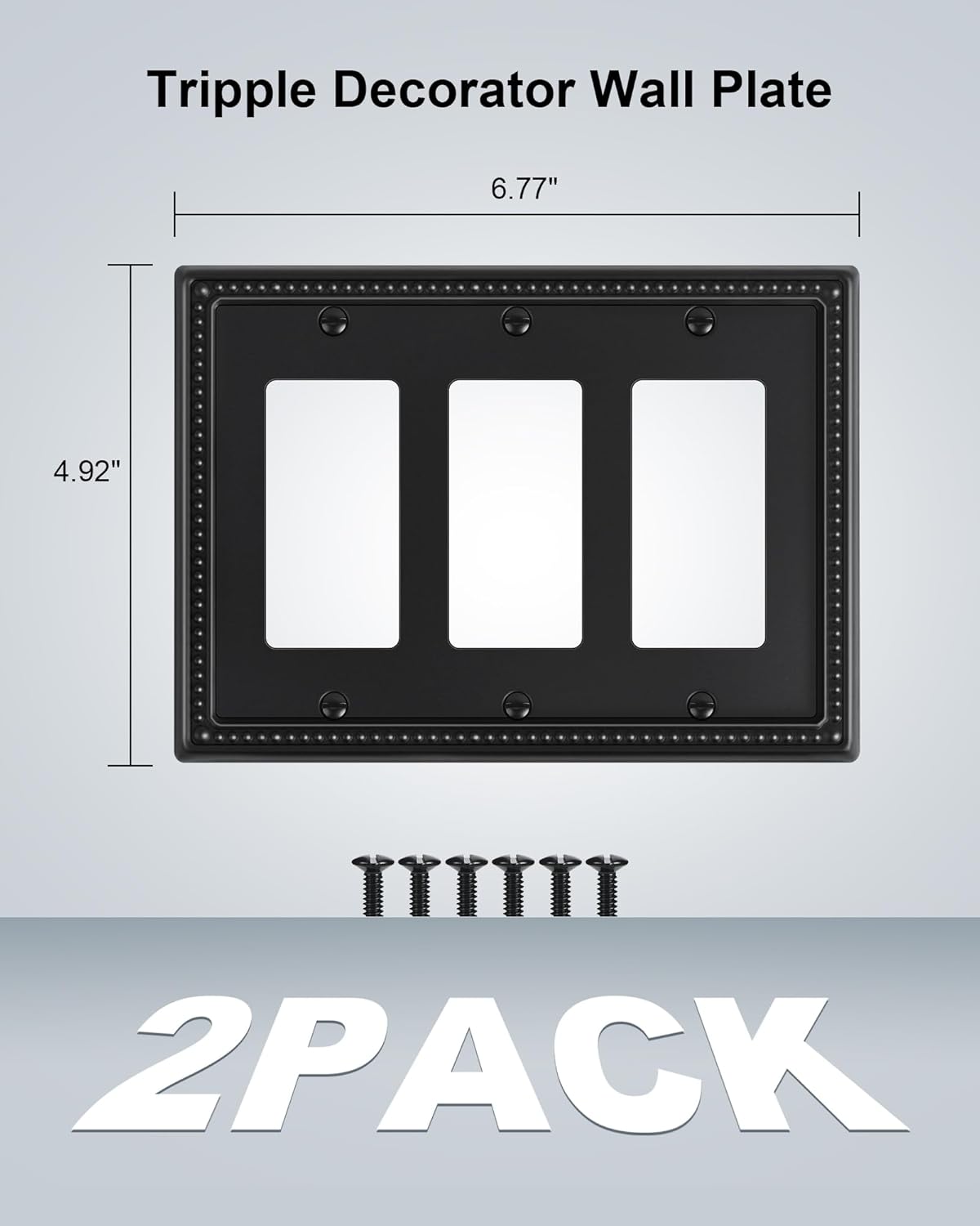 2-Pack Triple Decorator Outlet Cover Plate, Black Pearls Decorative Switch Plates and Outlet Covers, Metal Wall Plates for Electrical Outlets, Receptacle, GFCI Outlet, Dimmer Switch