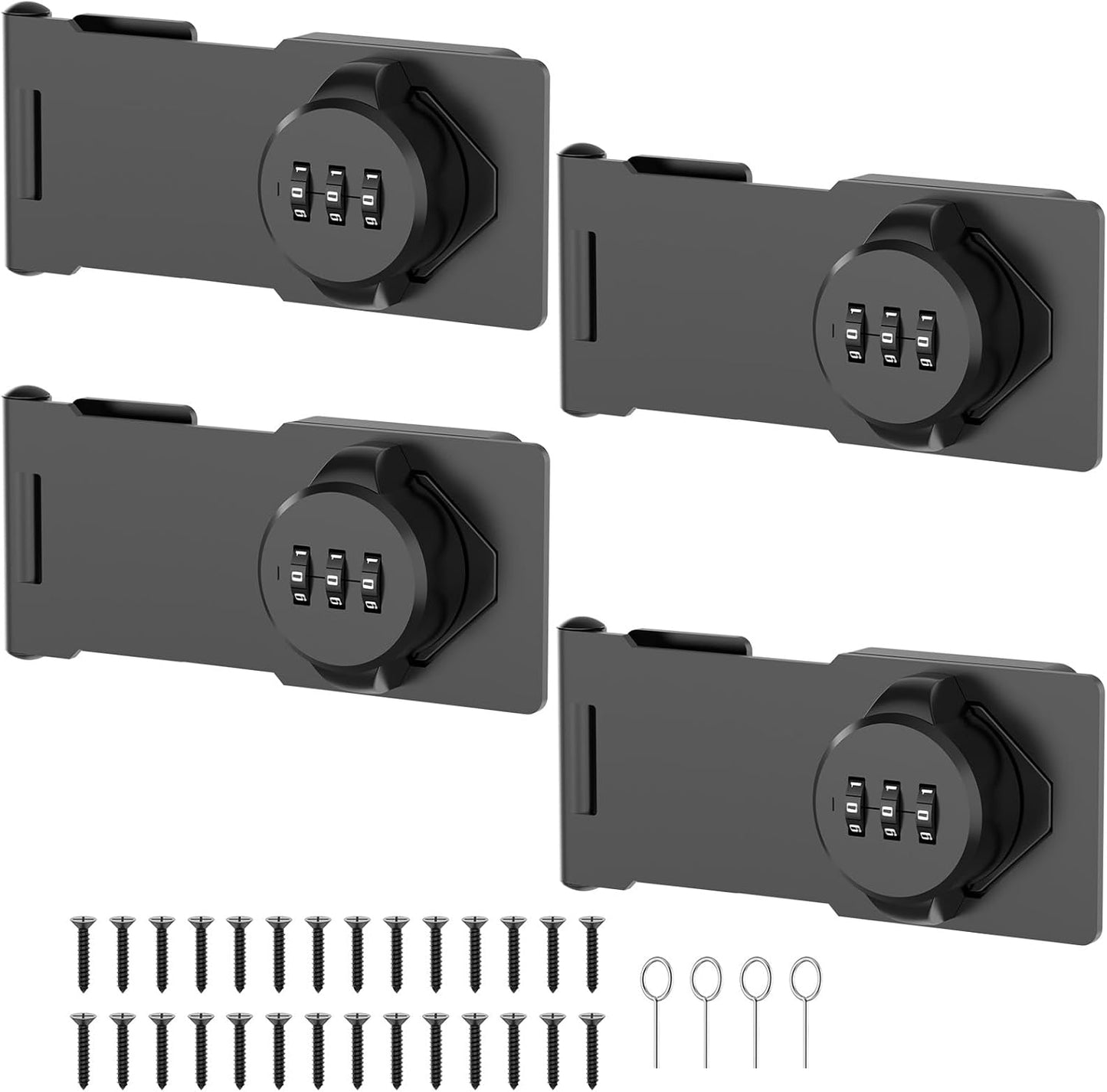4 Packs Mechanical Password Rotary Hasp Locks, Cabinet Locks with Combination, Door Security Gate Locks for Small Doors, Cabinets, Barn Door, Bathroom, Outdoor, Closet, Fence