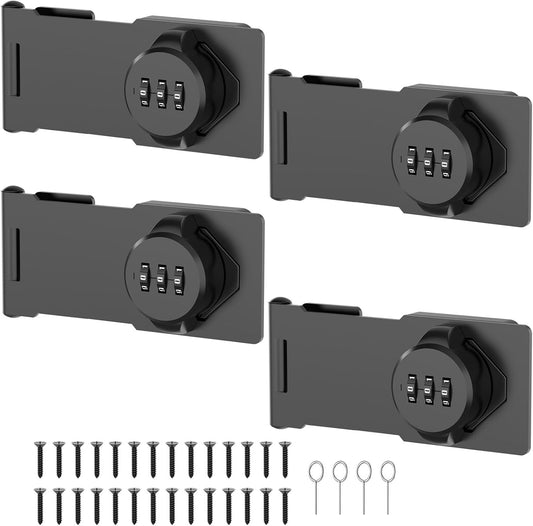 4 Packs Mechanical Password Rotary Hasp Locks, Cabinet Locks with Combination, Door Security Gate Locks for Small Doors, Cabinets, Barn Door, Bathroom, Outdoor, Closet, Fence