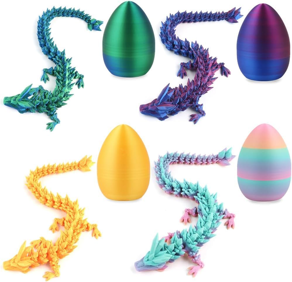 12inch 3D Printed Dragon Egg,Mystery Crystal Dragon Fidget Toys,Articulated Dragon,Home Desk Decor Easter Surprise Dinosaur Eggs,Adults Fidget Toys for Autism/ADHD (Colorful)