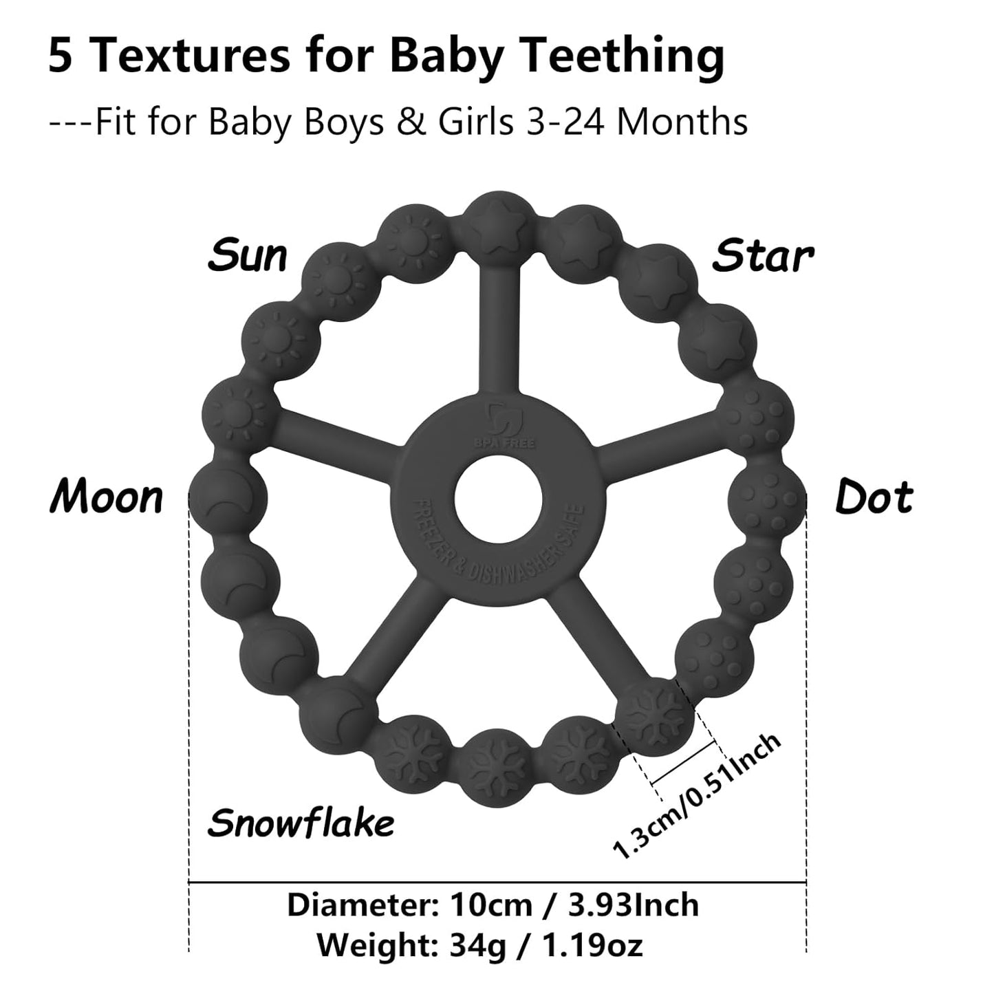 3 Pack Ring Teether, Silicone Teething Ring Toys for Babies 6 Months, Seposeve Baby Teethers 6-12 Months 12-24 Months, Easy to Grasp Toy for Baby Teething Relief
