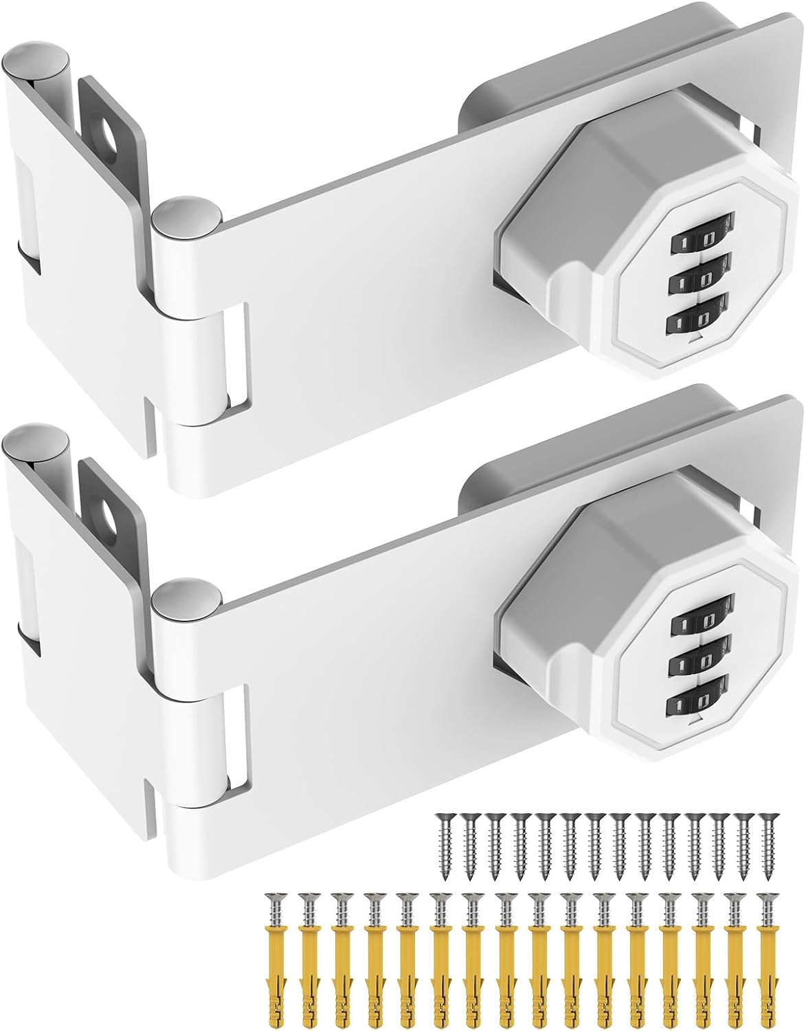 90 Degree Cabinet Combination Door Lock Latch, Zinc Alloy Password Rotary Hasp Lock, Keyless Folding Latches for Office File Cabinet, Drawers, Cupboard, Small Doors, Locker (2, White)