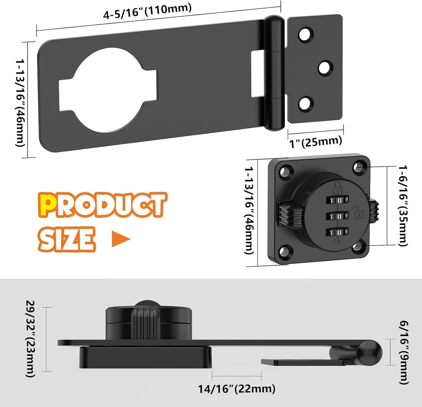 3-Digit Combination Cabinet Lock, 4.5" Keyless Safety Drawer Lock for Lockers, Small Doors, Closets, Storage, Office (2, Black)