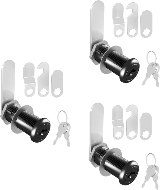 3 Pcs Cabinet Locks with Keys, 1-1/2'' Cam Lock Keyed Alike Fit 1-3/8'' Max Panel, Secure RV Locks for Cabinet Drawer Mailbox Lock Replacement, Zinc Alloy