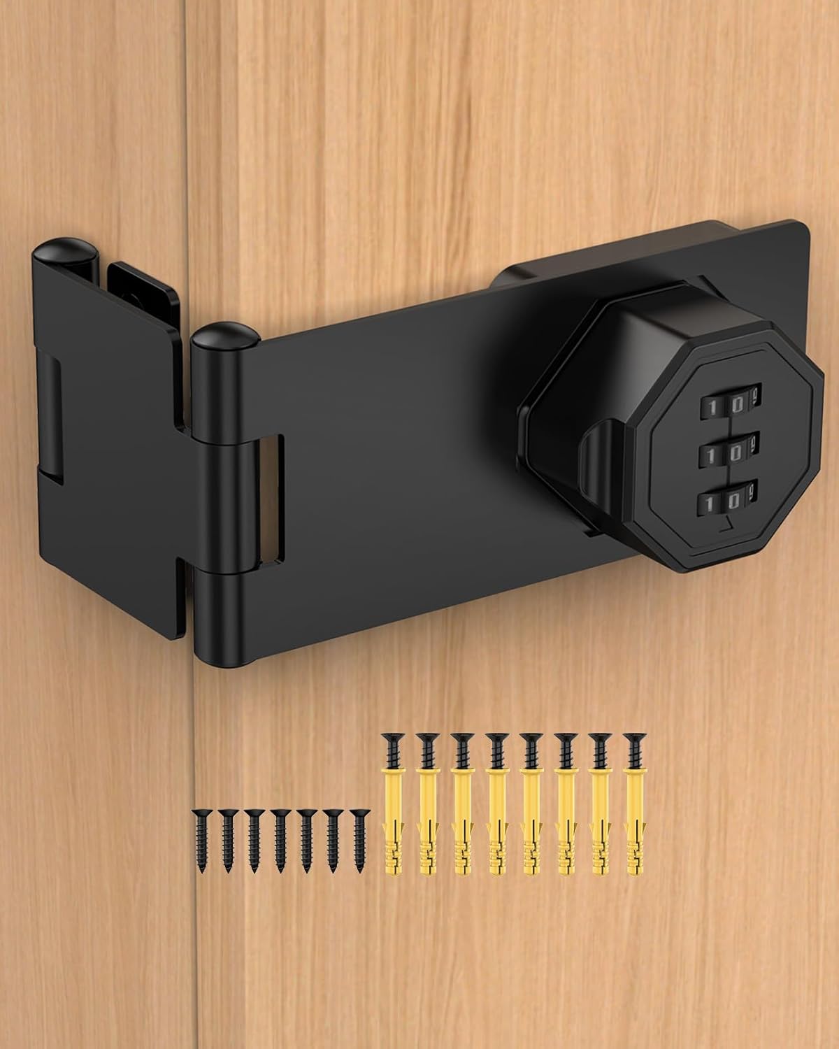 90 Degree Cabinet Combination Door Lock Latch, Zinc Alloy Password Rotary Hasp Lock, Keyless Folding Latches for Office File Cabinet, Drawers, Cupboard, Small Doors, Locker (1, Black)