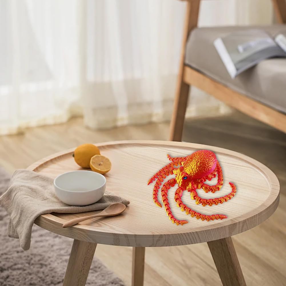 3D Printed Octopus Animals Toy Articulated Octopus Fidget Toy 3D Printed Gift Creative Ornament Articulated Octopus Toys Home Decor (Red Gold)