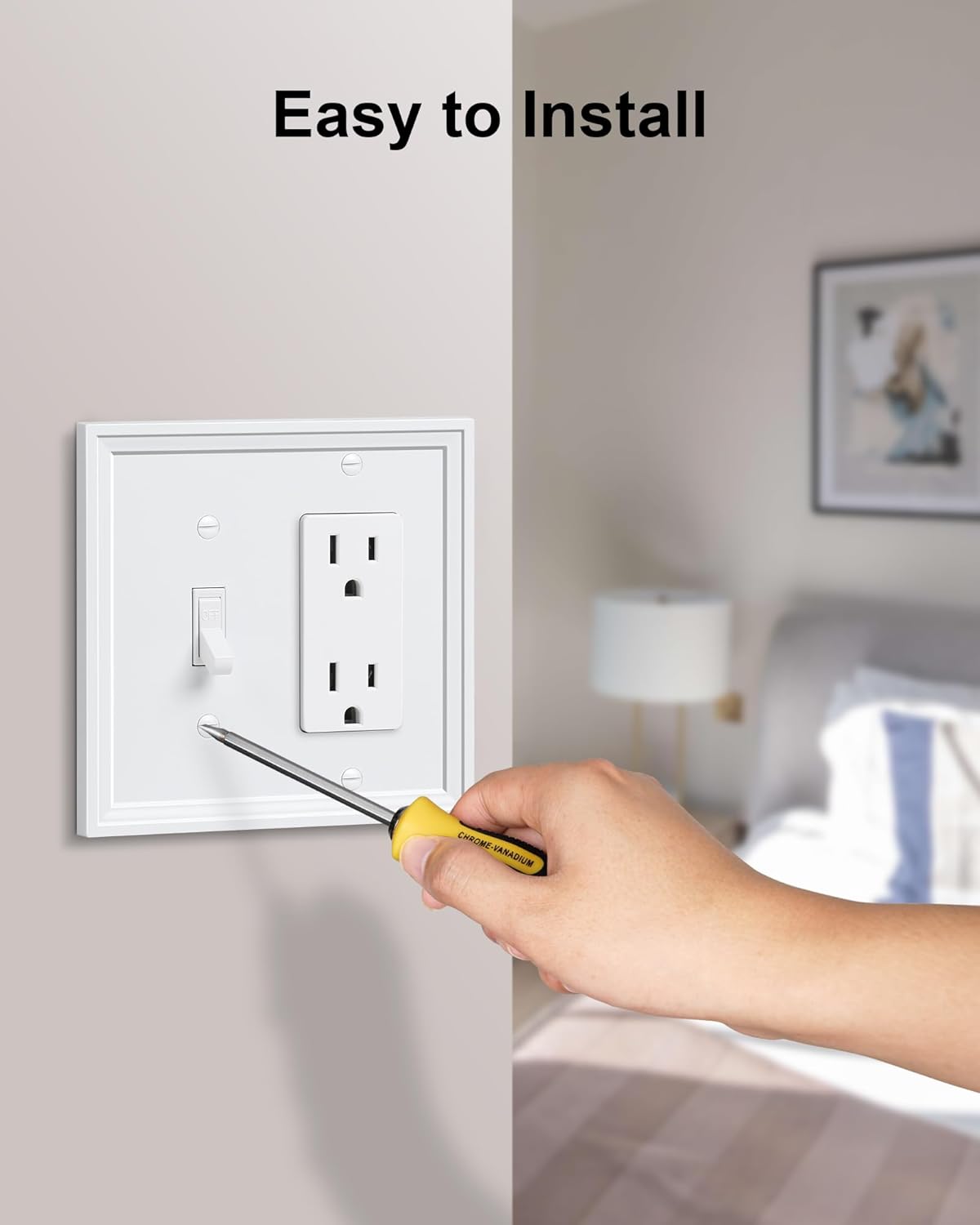 2-Pack Combo Toggle/Decorator Light Switch Cover Plate, White Decorative Electrical Outlet Covers, Bamboo Fiber Wall Switch Plates and Outlet Covers