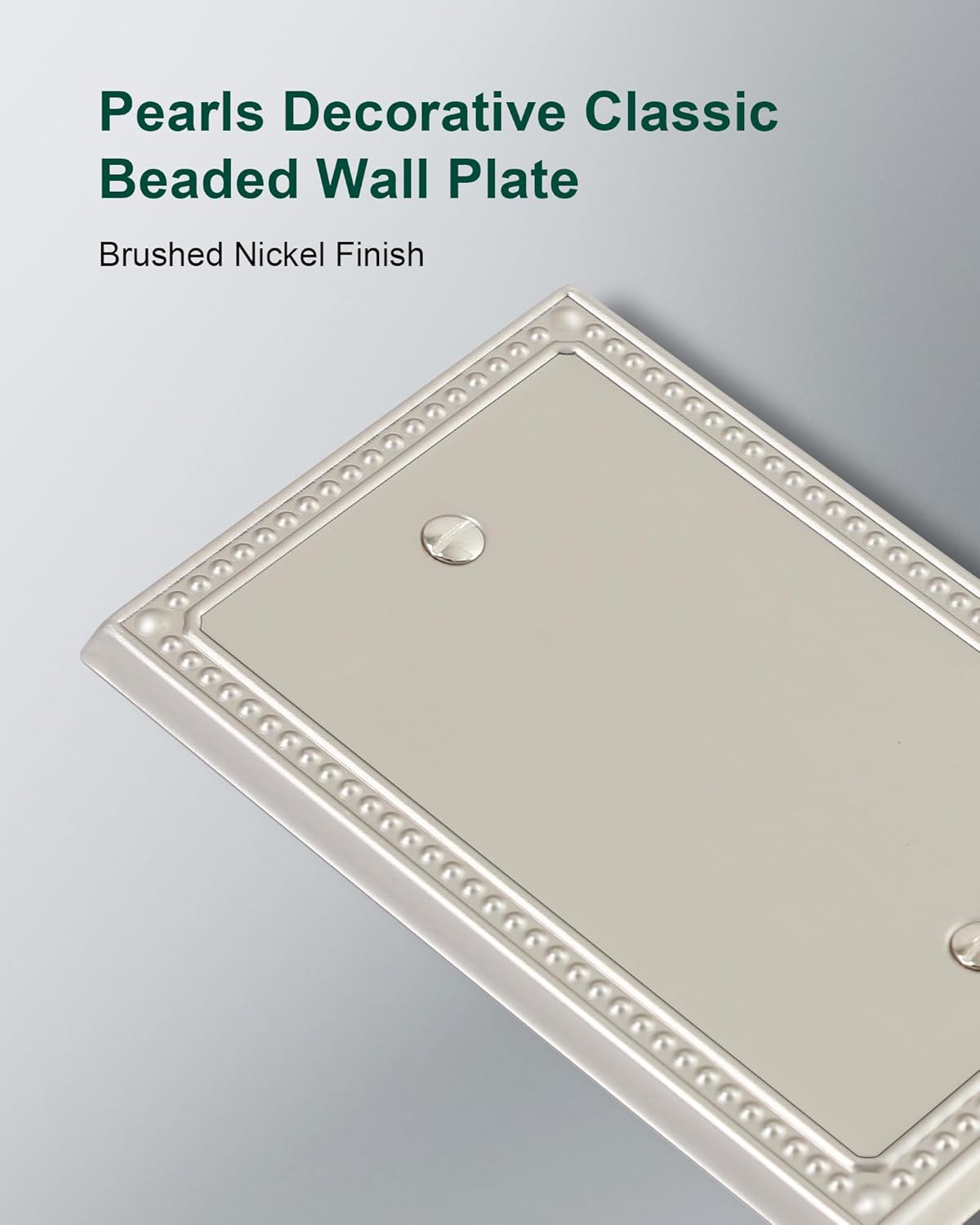 2-Pack Blank Outlet Cover Wall Plate, Metal Switch Plates Outlet Covers, Brushed Nickel Pearls Beaded Decorative Wall Plates