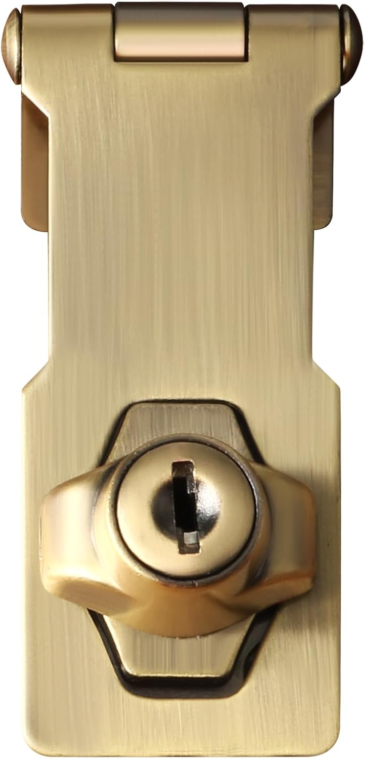 Alise Keyed Hasp Lock,3 Inch Safety Packlock Clasp Hasp Lock Latch with Lock,Door Hinge Lock with Keys Keyed Locking Hasp for Cabinets Closets Doors,Bronze