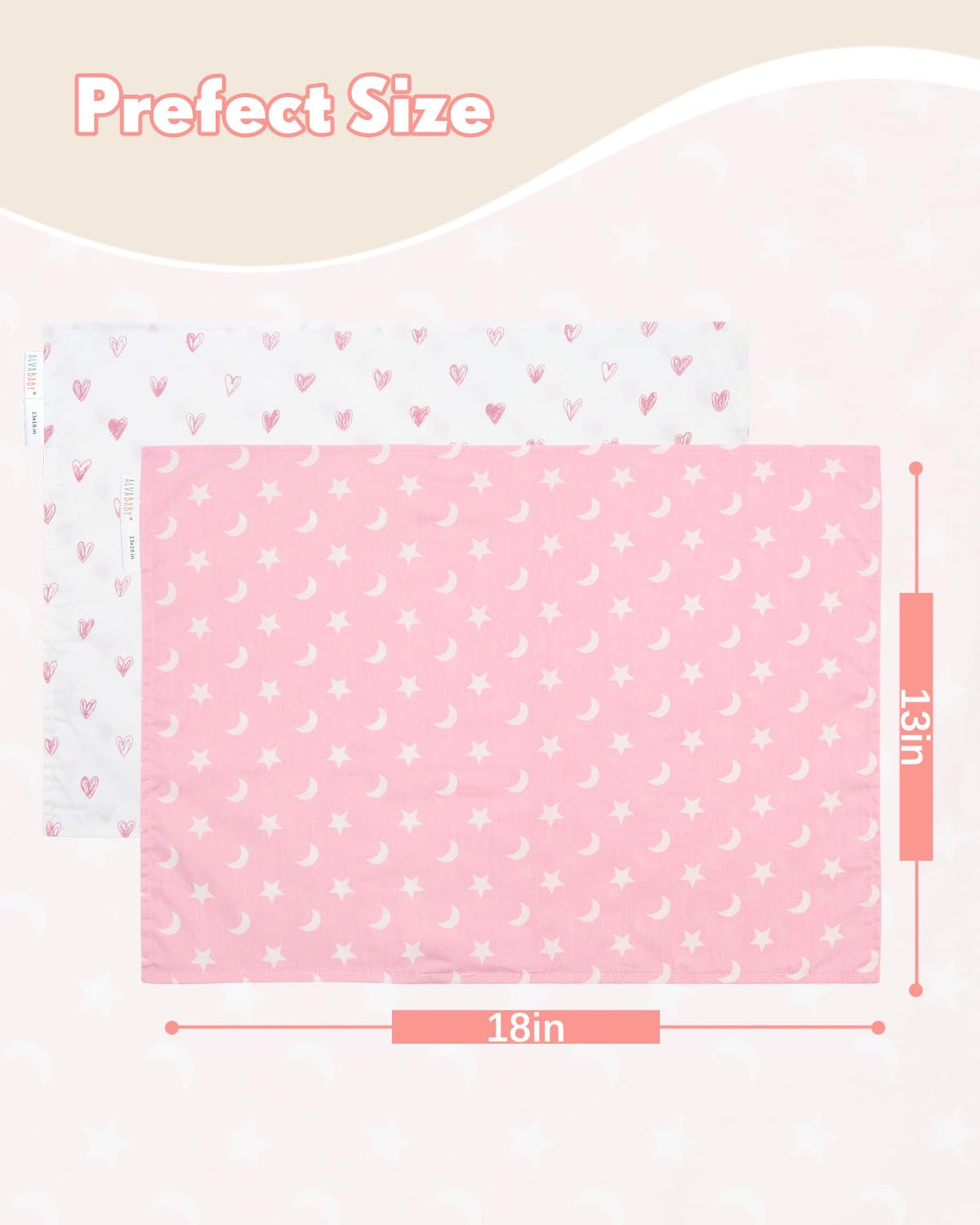 ALVABABY Toddler Pillowcases 2 Pack Organic Cotton Kids Pillow Cover Fit 13"x 18" or 12"x25" Envelope for Girl Boy Sleepy Travel