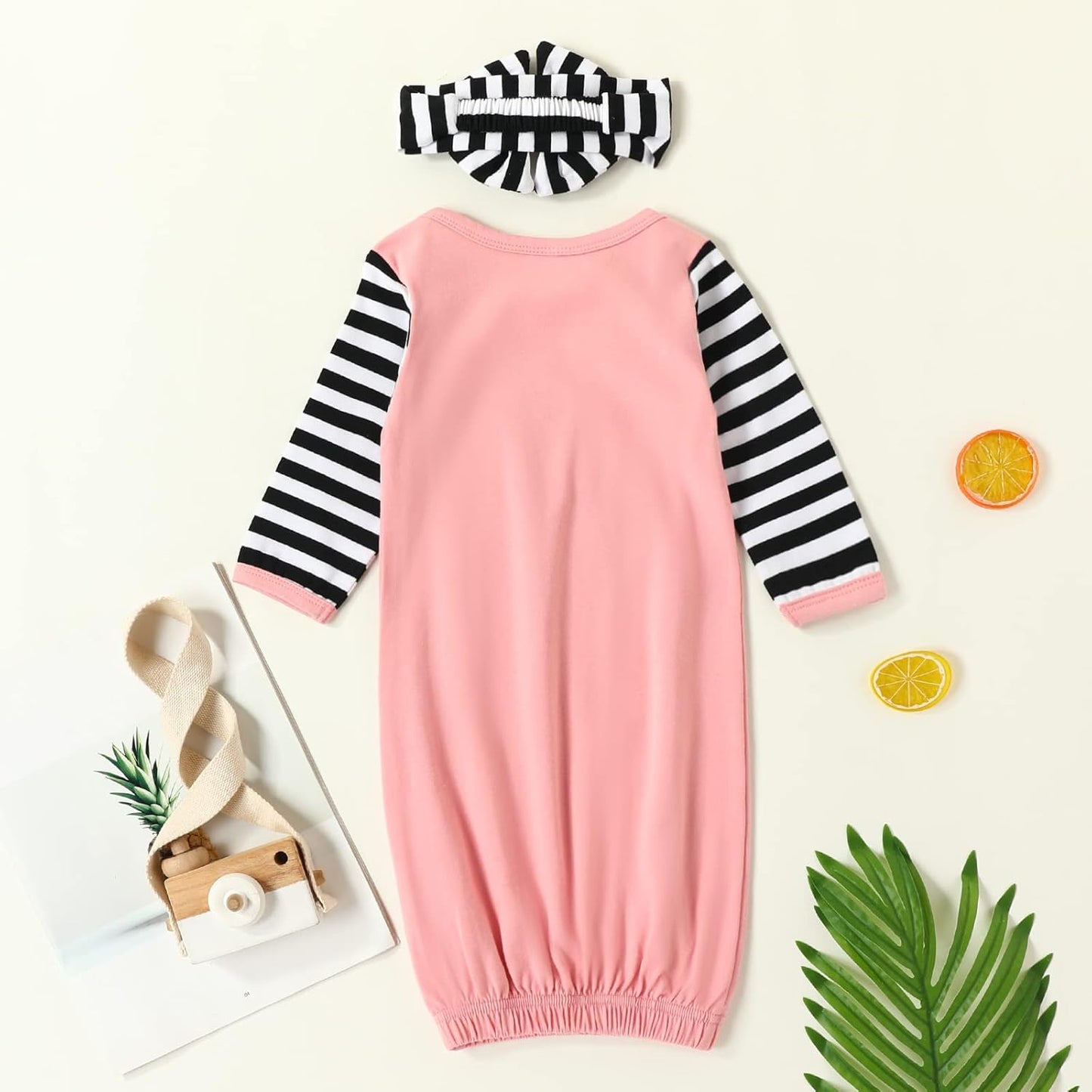 AMAWMW Newborn Baby Girl Little Sister Sleeper Gown Stripe Long Sleeve Nightgown Pajamas Gifts Stuff Essential Outfit