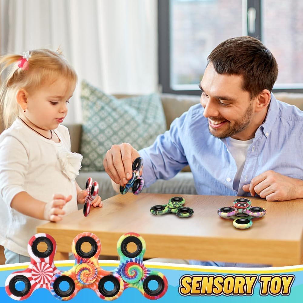 12 Pack Fidget Spinner Toy Bulk for Kids Adults, Metal Tri-Spinner Fidget Set, Hand Spinner for Stress Relief, Easter Birthday Goodie Bag Stocking Stuffers Classroom Prizes for Boy Age 3-12