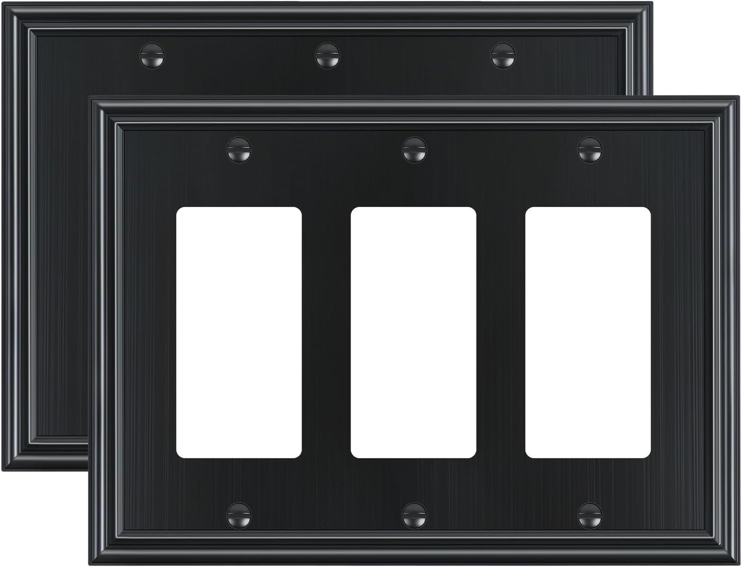 2-Pack Decorative Tripple Decorator Outlet Cover Plate, Durable Zinc Alloy Black Wall Plates for Electrical Outlets, Receptacle, GFCI Outlet, Dimmer Switch, 3-Gang, Corrosion Resistant