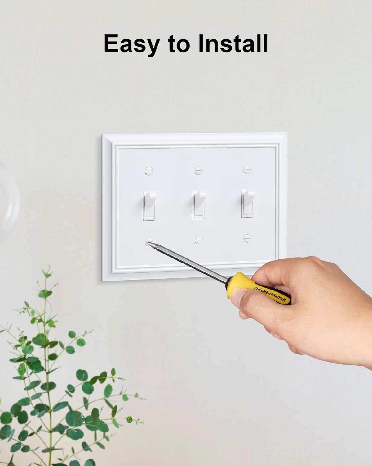 2-Pack Triple Toggle Light Switch Cover Plate, Durable Natural Bamboo Fiber Decorative Switch Plate Covers, Pure White 3 Gang Wall Plate, Corrosion Resistant