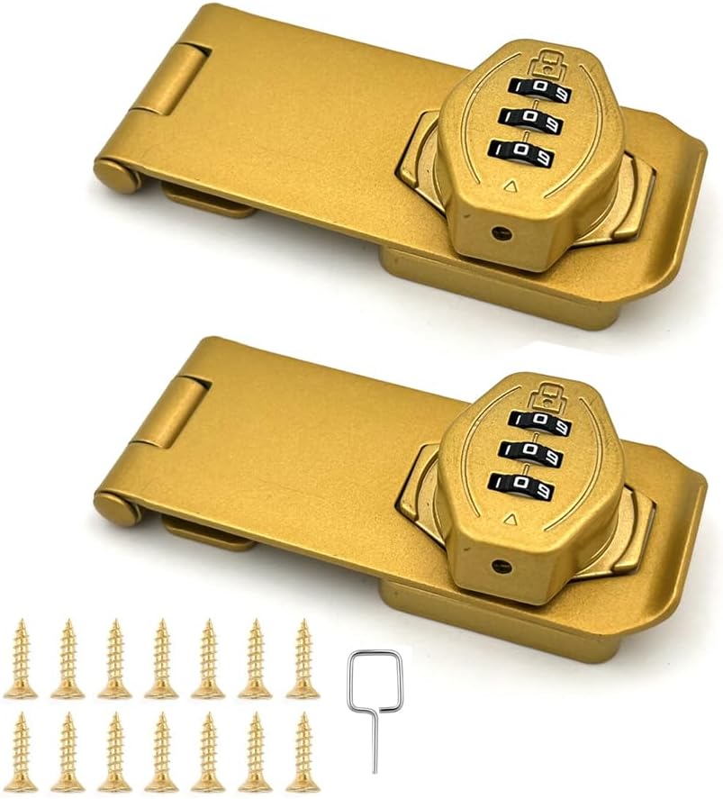 2Pcs Cabinet Password Rotary Hasp Locks,4 Inch Keyless Combination Lock for Cabinets,Gates,Doors,Closets and More (Gold)