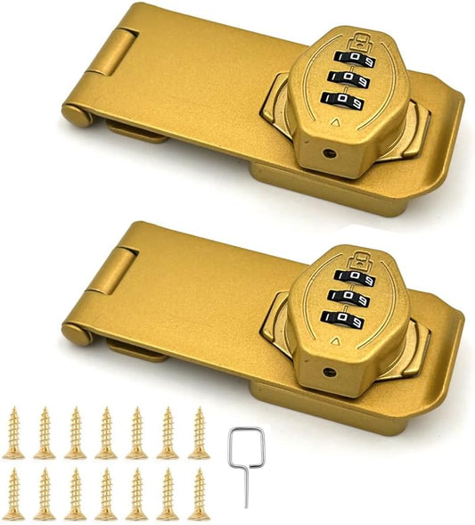 2Pcs Cabinet Password Rotary Hasp Locks,4 Inch Keyless Combination Lock for Cabinets,Gates,Doors,Closets and More (Gold)