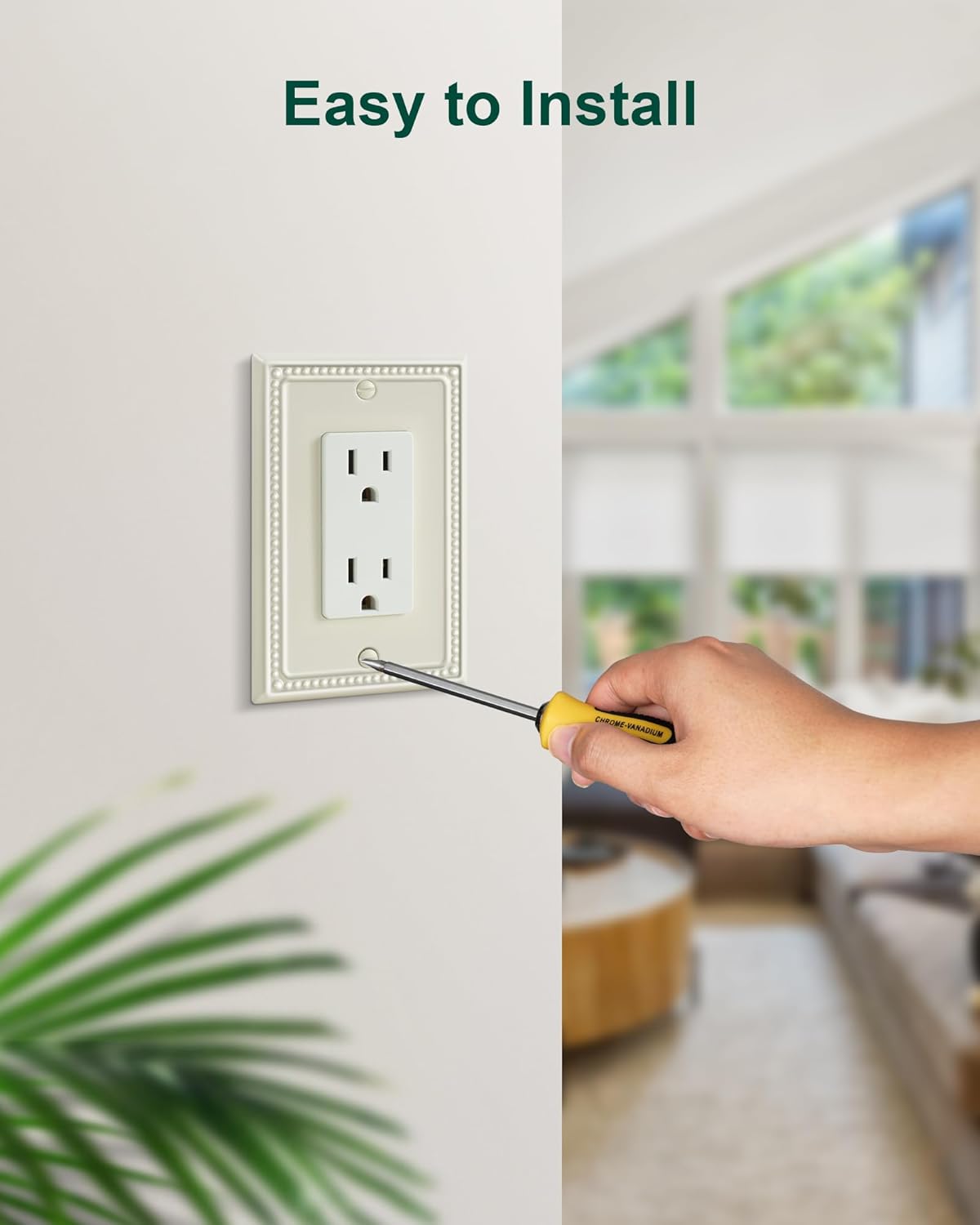 6-Pack Decorator Outlet Cover Plate, Decorative Switch Plates and Outlet Covers, Light Almond Metal Wall Plates for Electrical Outlets, Receptacle, GFCI Outlet, Dimmer Switch