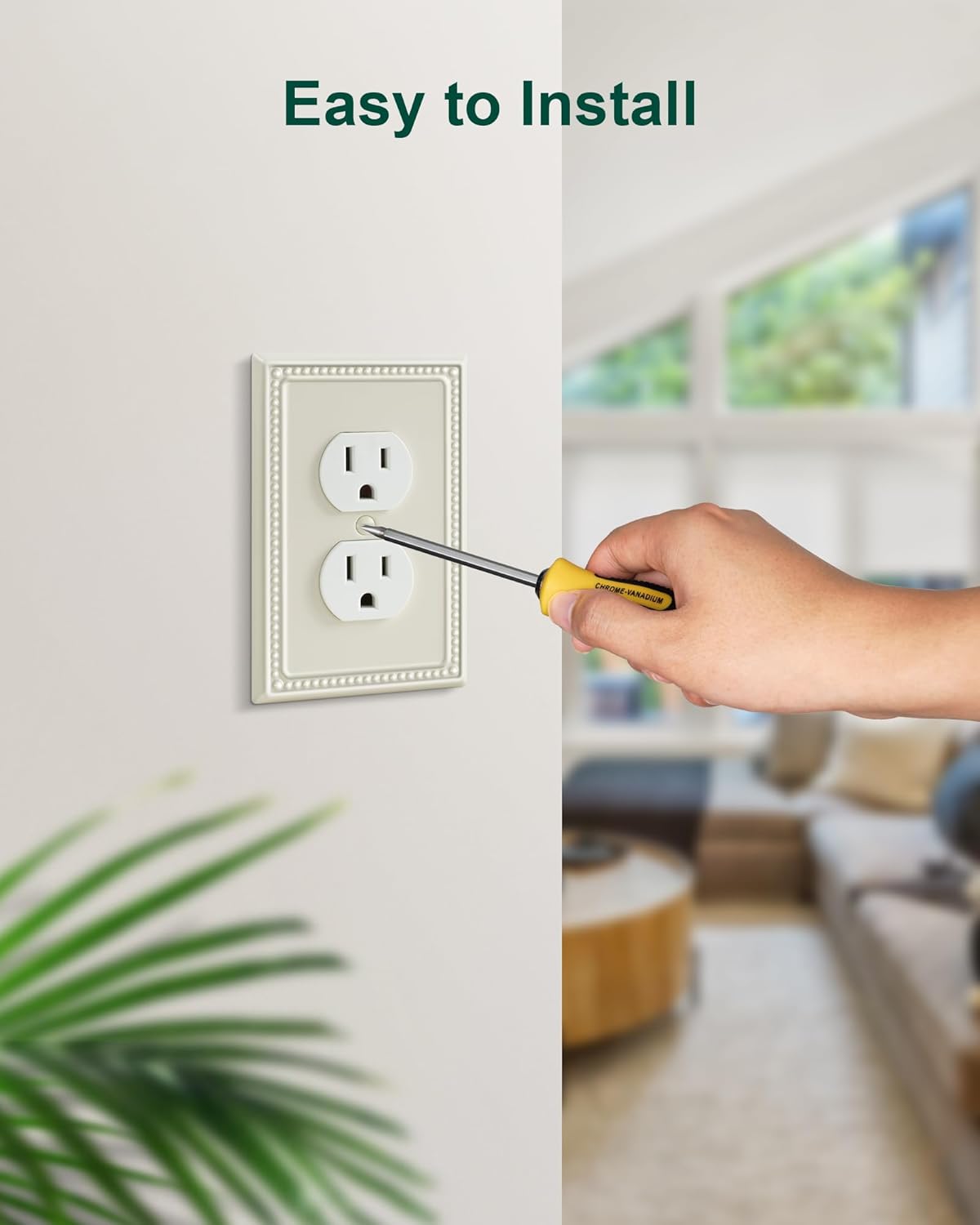 6-Pack Duplex Outlet Cover Plate, Light Almond Metal Wall Plates for Electrical Outlets, 1 Gang Receptacle Light Switch Cover, Pearls Decorative Switch Plates and Outlet Covers