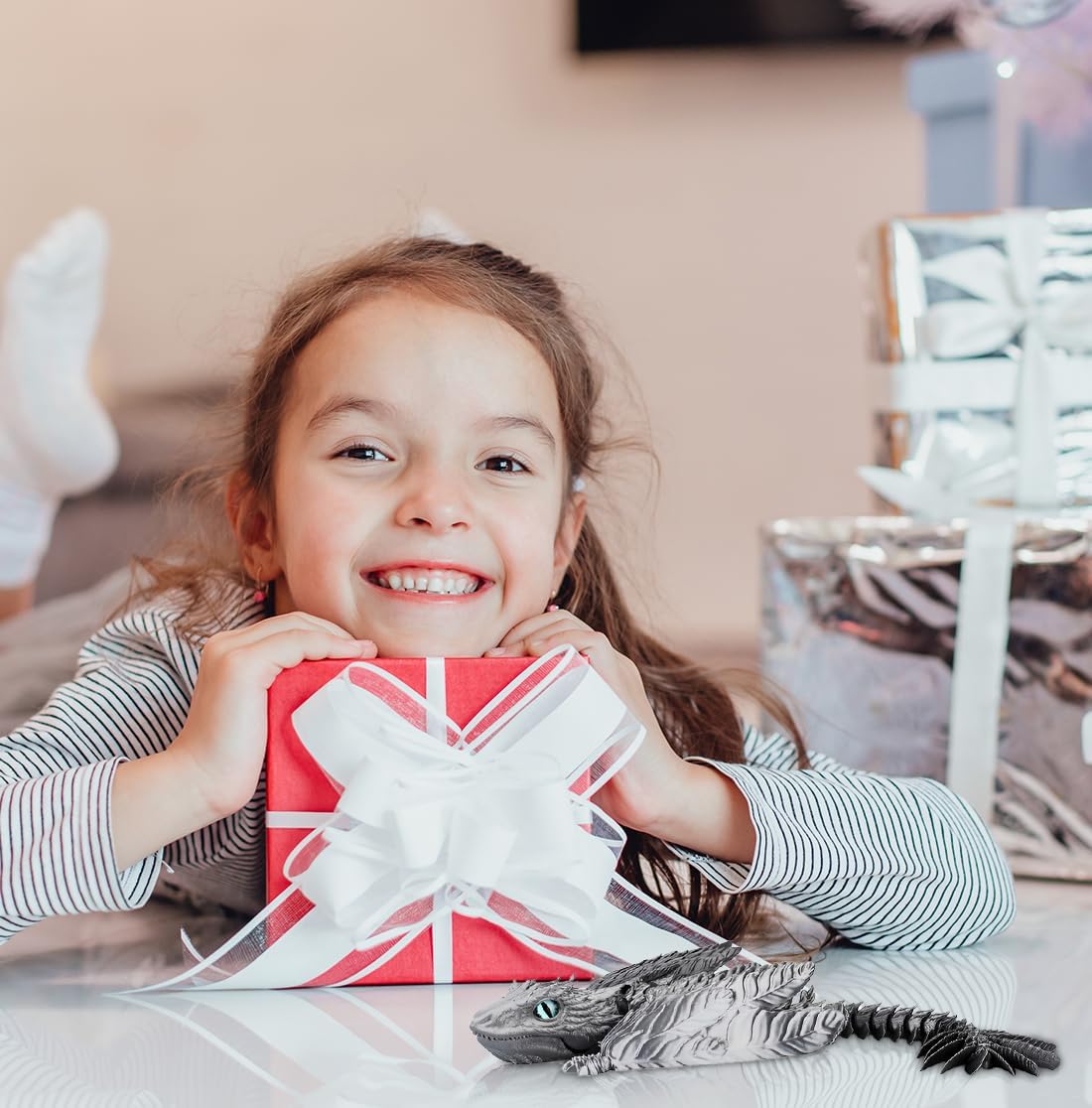 3D Printed Dragon with Wings 3D Printed Animals Articulated Dragon Fidget Dragon 3D Printed Toys Dragon Toy Desk Pets Home Office Decor (Sliver)